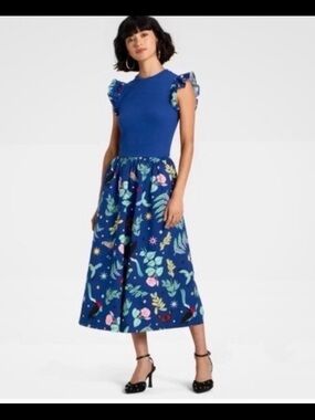 LATINO HERITAGE MONTH Blue Floral And Birds Colorful Maxi Dress

Size xl